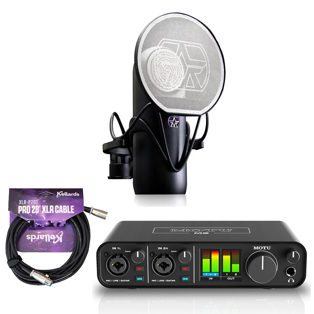 Motu M2 2x2 USB Audio Interface w/ Aston Mic Bundle, Kellards XLR