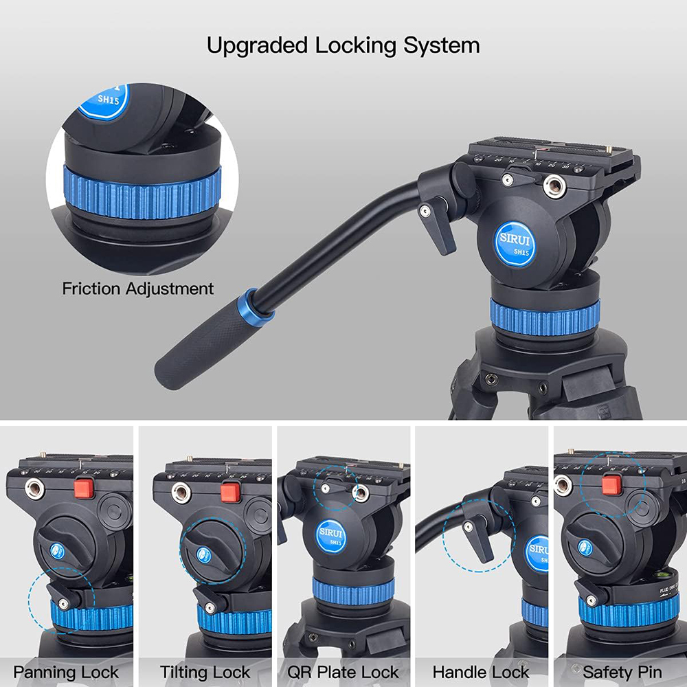 SIRUI SH-15 Aluminum Video Tripod with 360° Fluid Head, 61